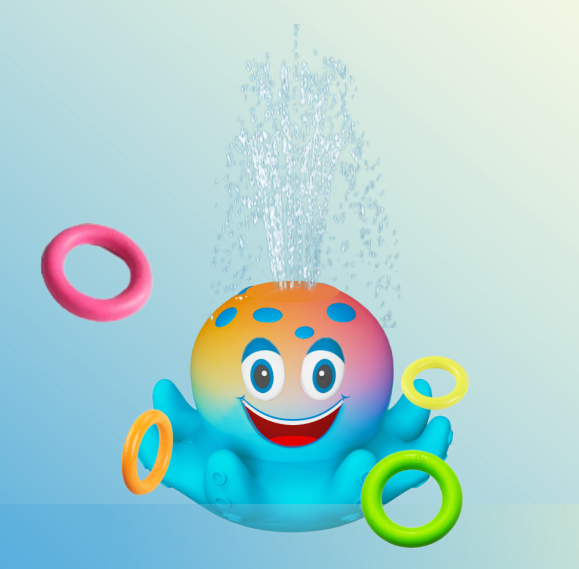 Kids Octopus Water Sprinkler Toy with Toss Rings - Outdoor Backyard Splash Spinning Water Toy, Summer Fun Lawn Game for Toddlers Boys & Girls