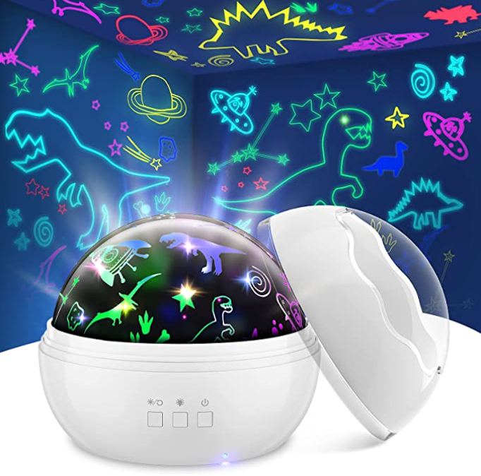 Kids Star & Dinosaur Projector Night Light - 2-in-1 Starry Sky & Jurassic World Ceiling Projector with Detachable Dome, Low-Power Energy Saving Bedtime Nursery Lamp for Boys Girls